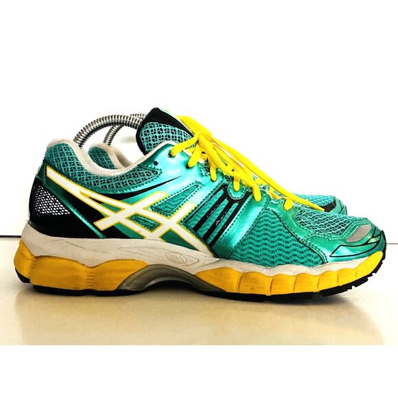 Asics Sz 8 1/2 Gel Nimbus 15 Running Sports Shoes Teal & Yellow - Picture 4 of 8